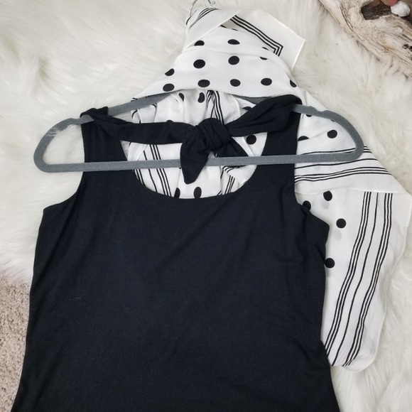 VINTAGE Seigle Silk Scarf Navy White Polkadot convertible Tank Sz M stretchy - Picture 6 of 8